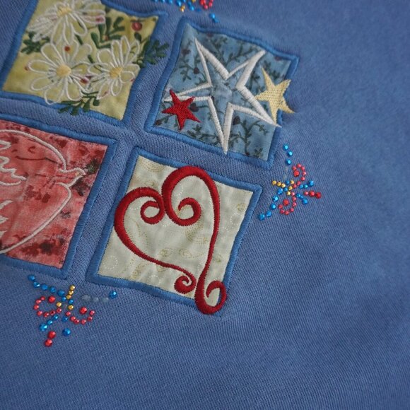 Vintage M&C Sportswear Blue w Daisy Dove Heart Star Crewneck Sweater Xl - Picture 11 of 11